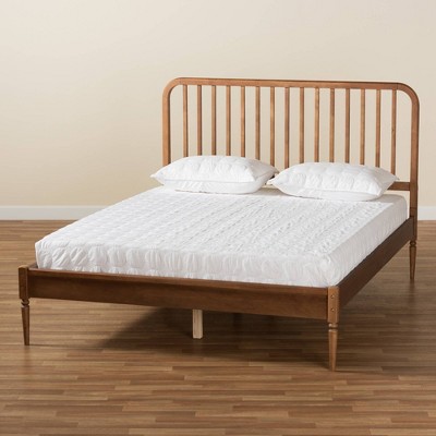 Walnut Brown Full Wood Frame Upholstered Tufted Bed with Slats