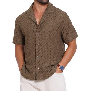 INSPIRE CHIC Men's Hollow Jacquard Camp Collar Short Sleeve Beach Texture Shirts - 1 of 4