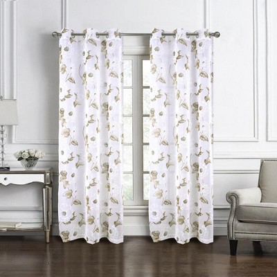 Ellie Taupe Floral Sheer Polyester Grommet Window Panel 54" x 95"