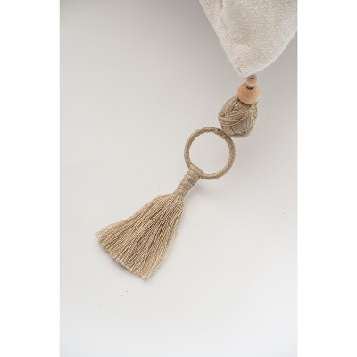 White and Beige Embroidered Linen Lumbar Pillow 15x30