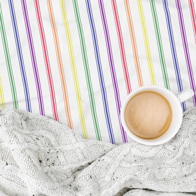 California King Blue Cotton Rainbow Stripe Sheet Set