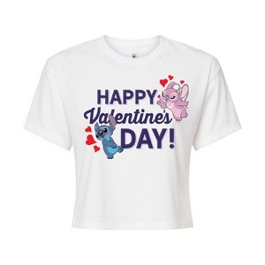 Women's - Lilo and Stitch - Happy Valentine's Day Cropped Graphic T-Shirt - 1 of 4