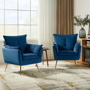 Set of 2 Jonat Contemporary Velvet Wooden Upholstered Armchair with Metal Legs for Bedroom and Living Room| ART OF LIVING DESIGNS - 1 of 4