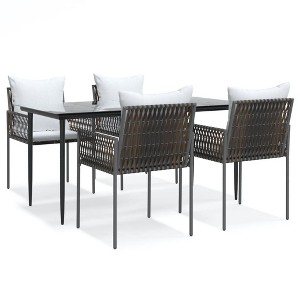 vidaXL Patio Dining Set Table and Chair with Cushions Poly Rattan and Steel - Brown 63" Table Length 4 Chairs - 1 of 4