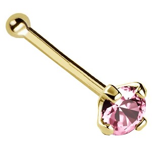 Jewelry Avalanche 22G 14K Gold Ball-end Nose Stud with Pink Tourmaline Gemstone - 1 of 2