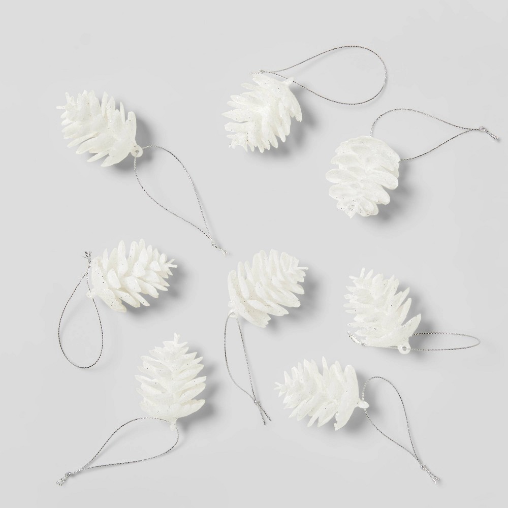 8ct Glitter Pinecone Christmas Ornament Set White - Wondershop™