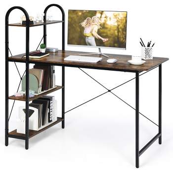Costway 48'' Reversible Computer Desk Writing Table Workstation w/ Storage Shelf Black\Brown