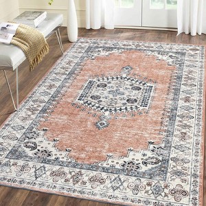 5x7 Washable Rugs Vintage Area Rug for Living Room Distressed Medallion Office Carpet Low Pile Oriental Area Rug - 1 of 4