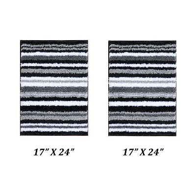 Graphite and White Striped Polyester Bath Rug Set