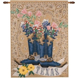 Manual Woodworkers and Weavers Texas Bluebonnet Wall Hanging Tapestry, 26x36 Inches, Woven Cotton Floral Art for Rustic or Country Decor - 1 of 3