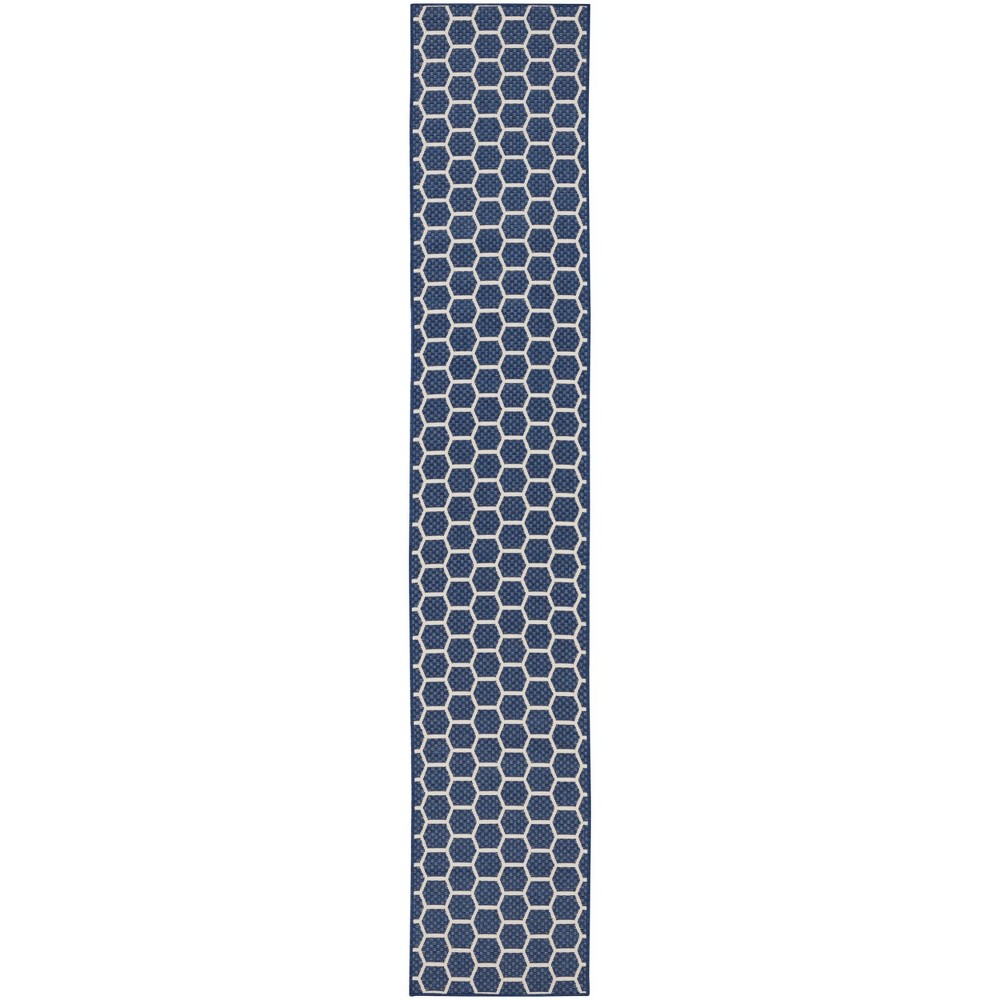 Photos - Doormat Nourison 2'2"x10' Reversible Basics Woven Indoor/Outdoor Runner Rug Navy B 