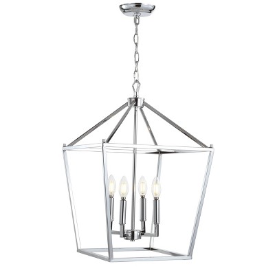 16&quot; Metal Pagoda Lantern Pendant (includes Led Light Bulb) Silver - Jonathan Y : Target