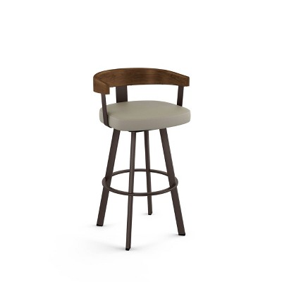 Lars 30" Swivel Bar Stool in Greige Faux Leather with Wood and Metal Frame