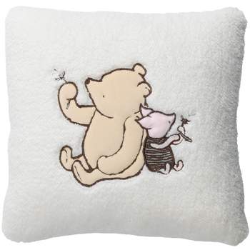 Lambs & Ivy Storytime Pooh Soft Faux Shearling Nursery Throw Pillow - Cream