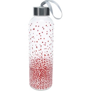 Pavilion Gift Company - Red Dots - 16.5 oz Hand Decorated Glass Water Bottle - Portable Drinkware - 1 of 4
