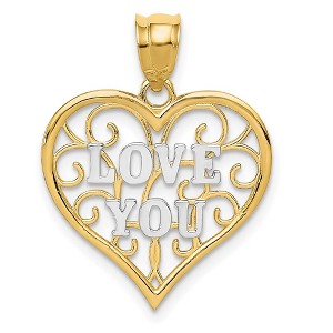 Black Bow Jewelry 14k Yellow Gold and White Rhodium Filigree Love You Pendant, 18mm - 1 of 4