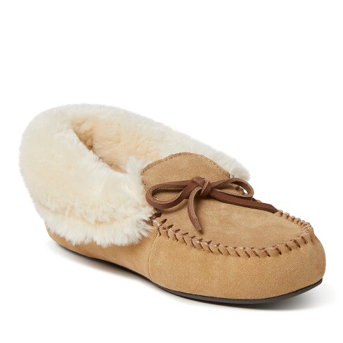 Dearfoams Women's Genuine Suede Foldover Moccasins - Desert Size 11 ...