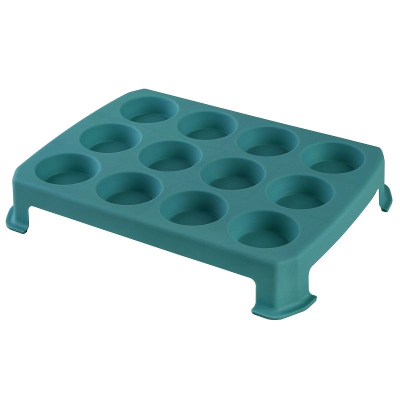 Spice By Tia Mowry 24 Cup Carbon Steel Muffin Pan With Carrier in Teal, 4 of 6