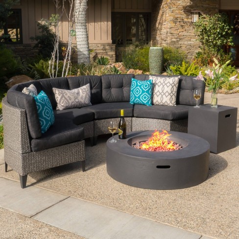 fire outdoor table round half sofa wicker patio pit christopher knight furniture sets piece navagio couch 6pc dark target conversation