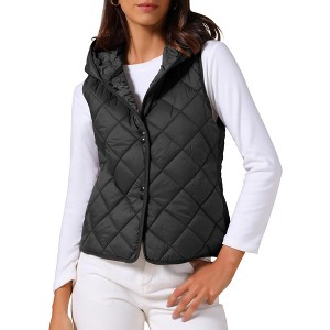 INSPIRE CHIC Women's Lightweight Hooded Sleeveless Button Down Casual Puffer Vest - 1 of 4