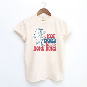 Simply Sage Market Women's Hot Dogs and Home Runs Short Sleeve Garment Dyed Tee - 1 of 2