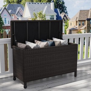 120 Gallon Outdoor Storage Box - Waterproof Wicker Rattan Patio Deck Box with Wheels & Handle for Cushions, Garden Tools, Pool Supplies - 1 of 4