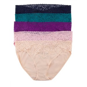 Felina Women's Stretchy Lace Trimmed Bikini Underwear, 5-Pack - 1 of 4