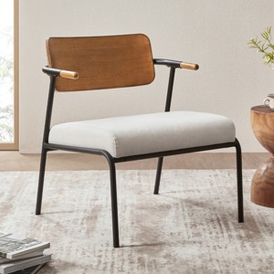 FONTOI Modern Living Room Accent Chair, Upholstery Armchair with Wood Wingback Chair, Living Room Furniture, White 27"* 25"*30" - 1 of 4