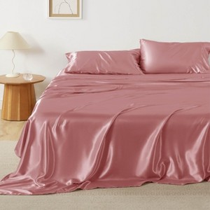 Satin Sheets Queen Size - Similar to Silk Sheets, Silky Bedsheet, Luxury & Ultra Soft, Non-Fading & Wrinkle Free, Good for Hair & Skin, Gifts for Wome - 1 of 4