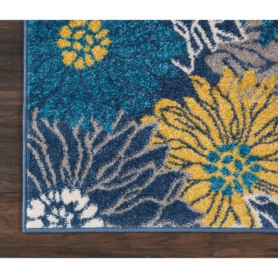Blue and Yellow Floral Synthetic Easy Care Area Rug