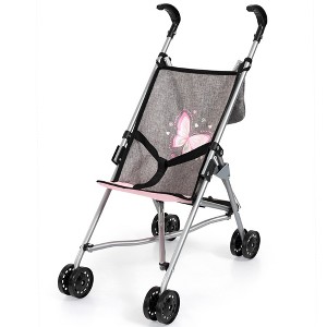Bayer Design: Doll Buggy - Grey-Pink-Butterfly - Umbrella Push Stroller - 1 of 4
