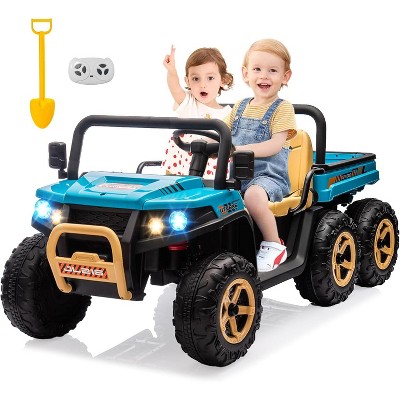 2 Seater Ride on Car,24V Kids Ride-on Dump Truck UTV w/Parent Remote,2 Seaters Electric Car w/Electric Dump Bed & Shovel,6-Wheels, Music