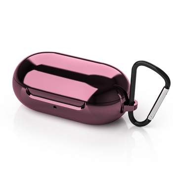 Insten Soft TPU Case For Samsung Galaxy Buds+ / Galaxy Buds with Carabiner Keychain, Support Wireless Charging, Pink Chrome
