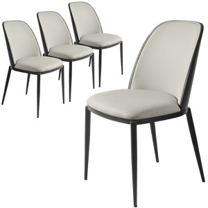 LeisureMod Tule Modern Dining Chair Set of 4 with PU Leather, Velvet, or Suede Seat and Black Steel Frame – Kitchen, Dining Room, Home, Cafe, Seating - 1 of 4