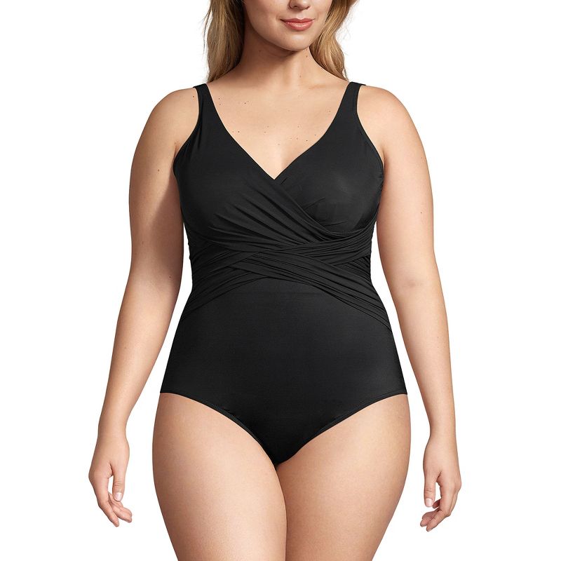 Lands' End Women's SlenderSuit Tummy Control Chlorine Resistant Wrap One Piece Swimsuit, 1 of 7