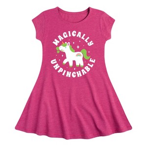 Girls' - Instant Message - St. Patrick's Day Magically Unpinchable Unicorn Fit & Flair Cap Sleeve Dress - 1 of 2
