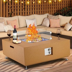 Acekool Square Propane Gas Fire Pit Table Set, Outdoor Patio Table, Wind Guard, Fire Glass Beads, Rain Cover, 50,000 BTU, for 8-12 Person Gathering - 1 of 4