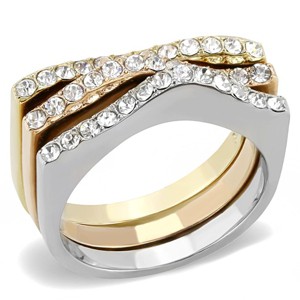 Slickblue Three-Tone Stainless Steel Ring with Clear Crystal, Women’s Stackable Ring, Gold & Rose, Sizes 5-10 - 1 of 4