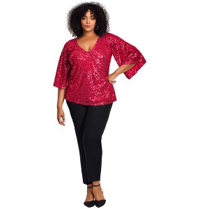 Avenue Faux Wrap Sequin Top - 1 of 2