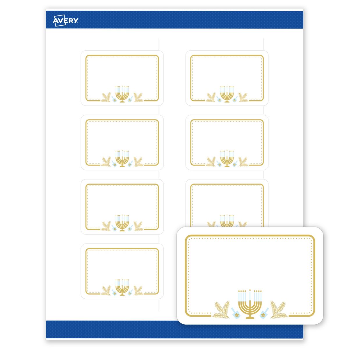 Avery® Labels, 2" x 3", Matte, Gold Menorah Frame, 80