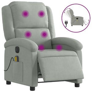 vidaXL Electric Massage Recliner Chair - Light Gray Velvet, 6-Point Vibration, Electric Footrest/Backrest, Side Pocket, Sturdy Frame for Living Room - 1 of 4