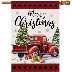 Lomsoe Christmas Garden Flag 12x18ines Merry Christmas Flag Red Truck Buffalo Plaid Yard Flags Home Decor Outdoor Christmas Gift - 1 of 1