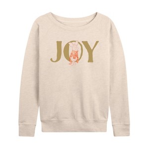 Women's - Winnie the Pooh - Piglet Christmas Joy Lightweight French Terry Wide Neck Long Sleeve Shirt - 1 of 4