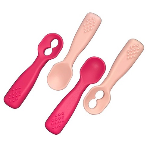 Silicone Baby Spoons First Stage Baby Feeding Spoons Stage 1 and Stage  2-4pcs (Dark & Light Pink)