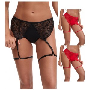 INSPIRE CHIC Women's 3 Pcs Perspective Lace Hipsters Hollow Out Panties with Adjustable Garters - 1 of 4