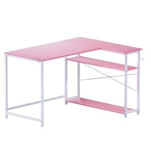 Itopfox L-Shaped Computer Desk with Reversible Side Storage Shelves, Small Corner Desk for Home Office, Study Table PC Desk for Bedroom, Pink - 1 of 4
