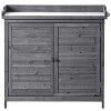 PAGED 39" Potting Bench Table, Outdoor Rustic Garden Wood Workstation Storage Cabinet Garden Shed with 2-Tier Shelves and Side Hook, Gray - 3 of 4