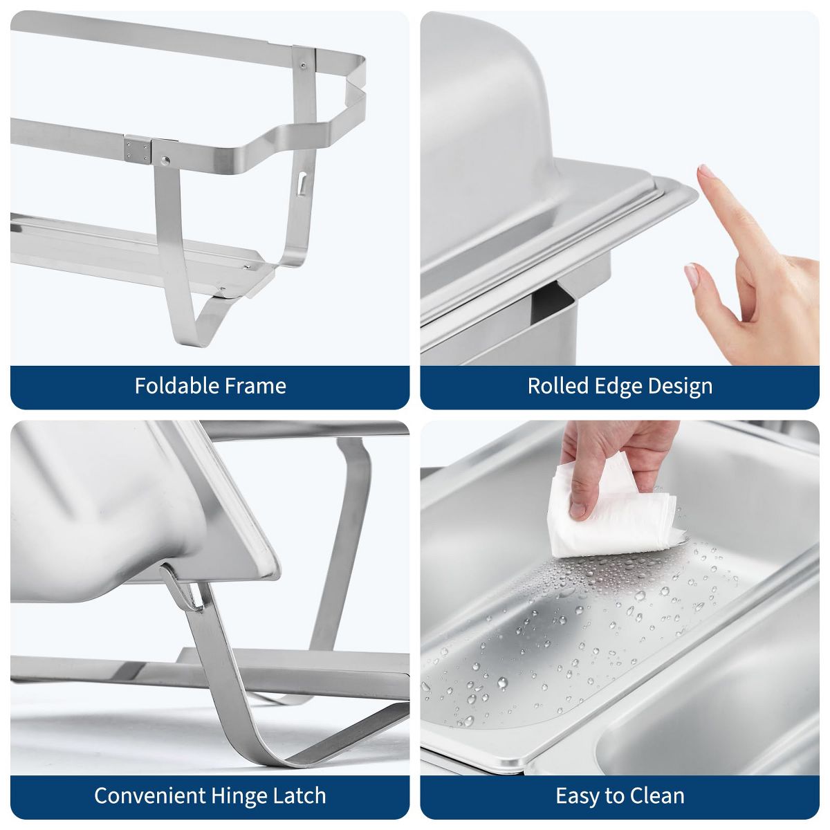 Professional Stainless Steel Chafing Dish Buffet Set, 3-Well Rectangular Food Warmer Trays for Catering & Weddings - thumbnail 3