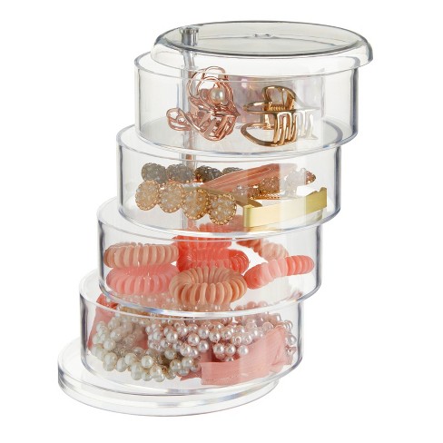 Juvale 4-tier Clear Plastic Jewelry Storage Box, Stackable Hair