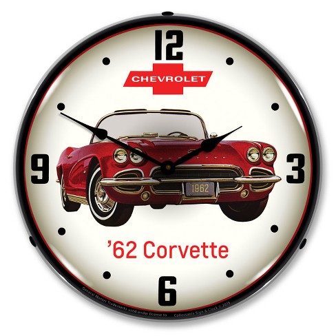 Collectable Sign & Clock | 1962 Corvette LED Wall Clock Retro/Vintage, Lighted - image 1 of 4